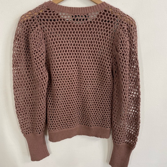 Chufy Gone Jammin Mauve Open Knit Puff Shoulder Sweater - Picture 2 of 5